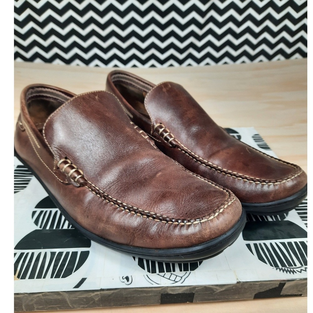 Johnston & Murphy Men Brown Leather Slip On Loafers Moc Toe Shoe Brazil Size 10
